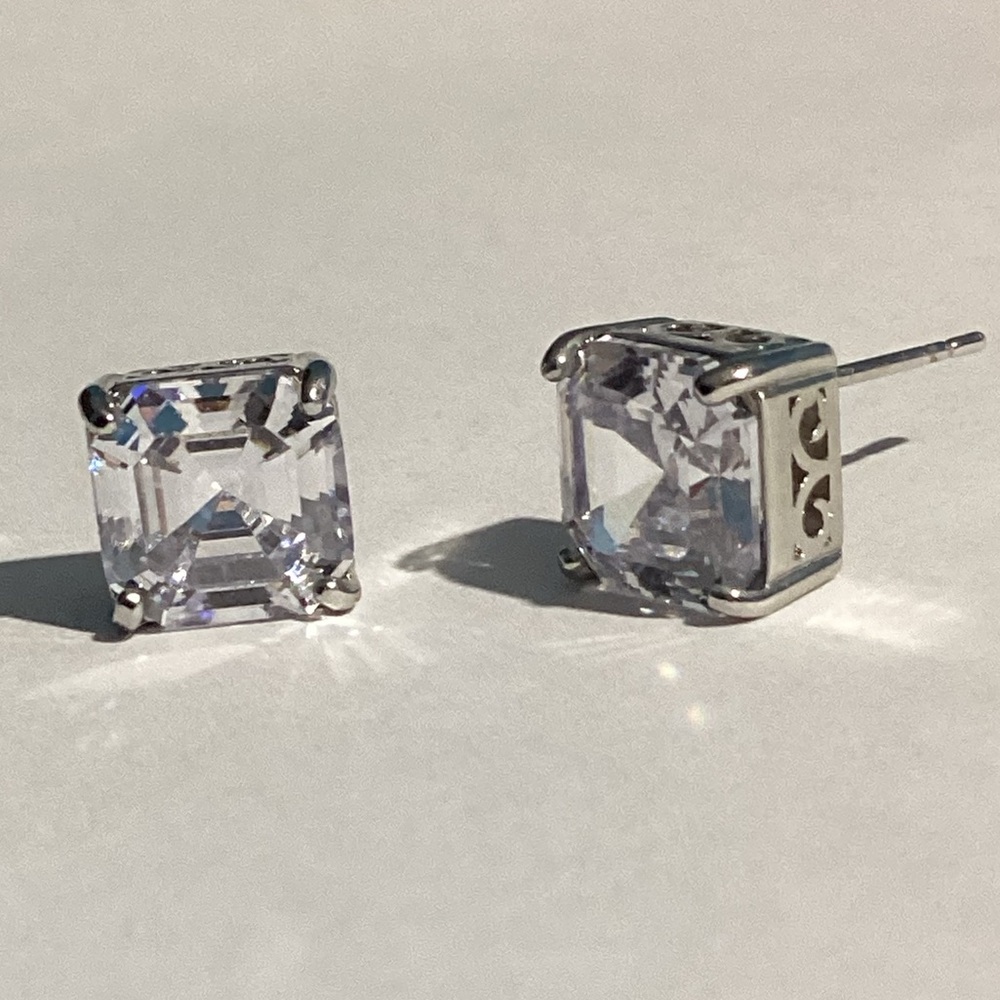 925 Sterling Silver Asscher Cut CZ Stud Earrings Classic Square Minimalist